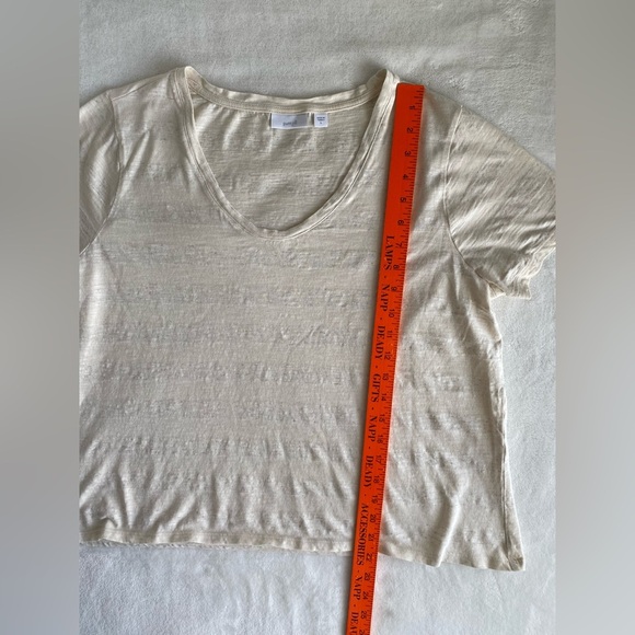 Pure J Jill V Neck Shirt Large Cream Gray Stripes Basic Minimalist Short Sleeves - Picture 6 of 9